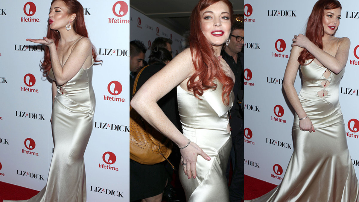 Det skulle vara Lindsay Lohans stora comeback. Men klänningen hon valde för premiären av Liz & Dick ser mer ut som ett nattlinne från Days of Our Lives. 