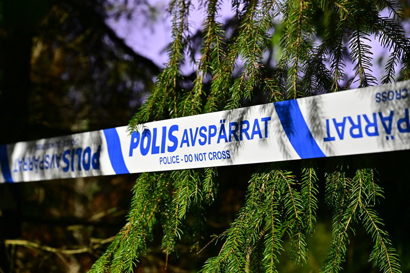 Polisens avspärrning vid ett skogsområde utanför Vetlanda där den 21-åriga kvinnan hittades död, drygt två veckor efter att hon anmälts försvunnen. Arkivbild.