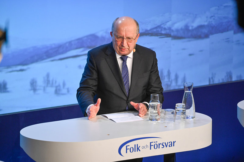 EU:s försvarskommissionär Andrius Kubilius under Folk och Försvars Rikskonferens på Högfjällshotellet i Sälen i januari.