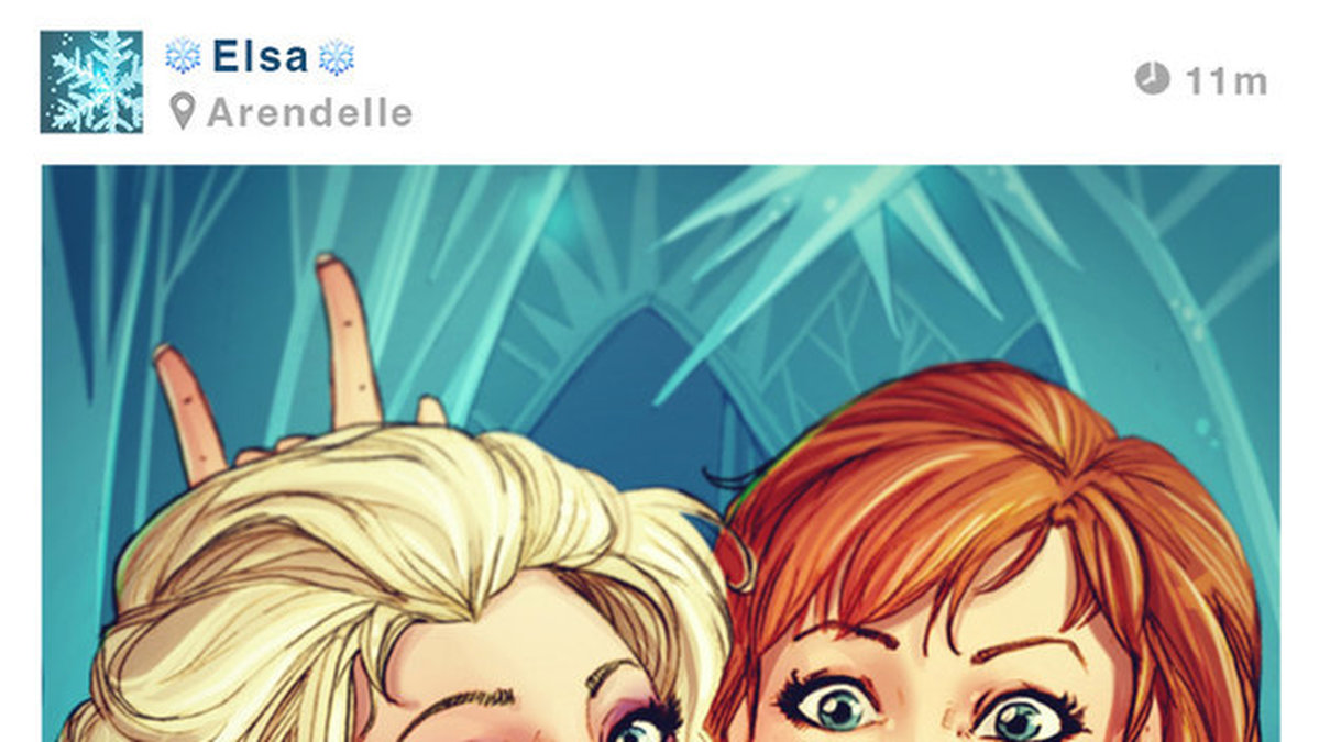 Systrarna Elsa och Anna tar en klassisk selfie.