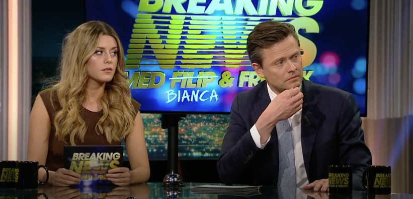 Bianca Ingrosso och Fredrik Wikingsson i Breaking News. Bianca Ingrosso och Fredrik Wikingsson i Breaking News.