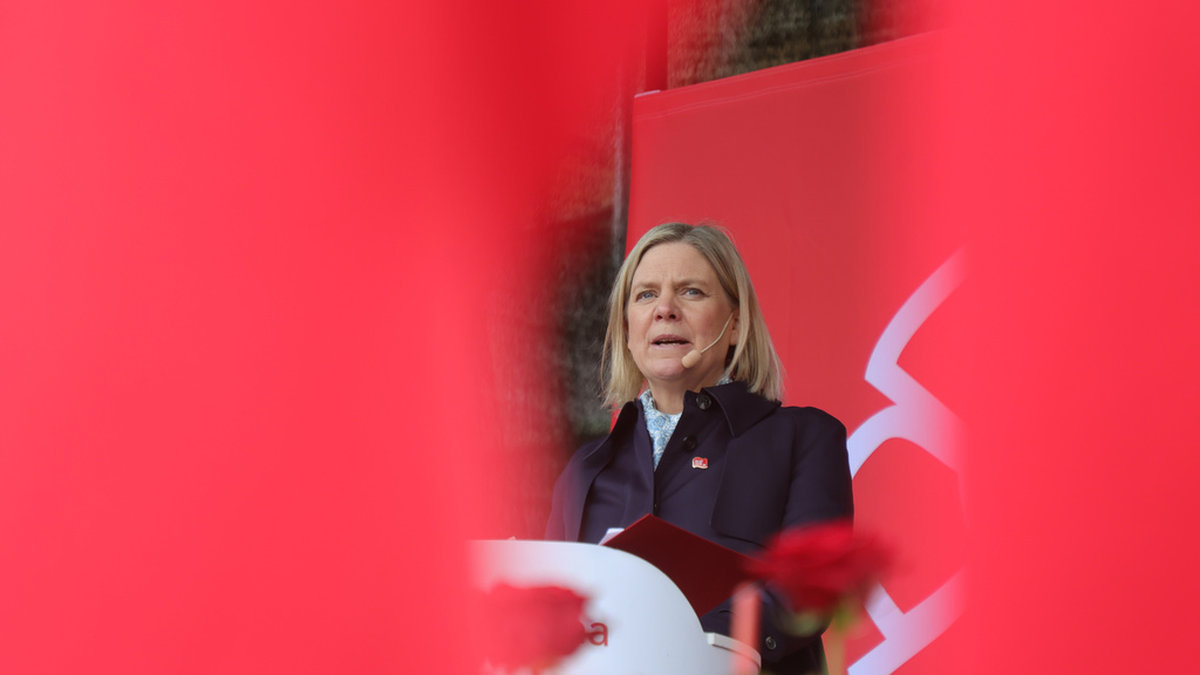 Socialdemokraternas partiledare Magdalena Andersson deltar i förstamajfirandet i Jönköping.