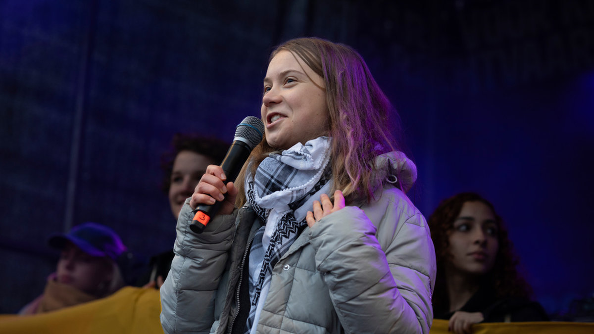 Klimataktivisten Greta Thunberg i Amsterdam.