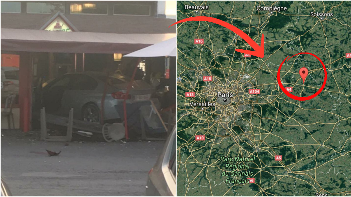 En bil har kört in i en pizzeria i Paris.