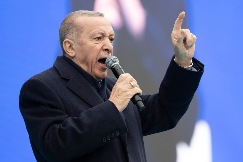 Turkiets president Recep Tayyip Erdogan under ett valtal i Ankara den 30 april.
