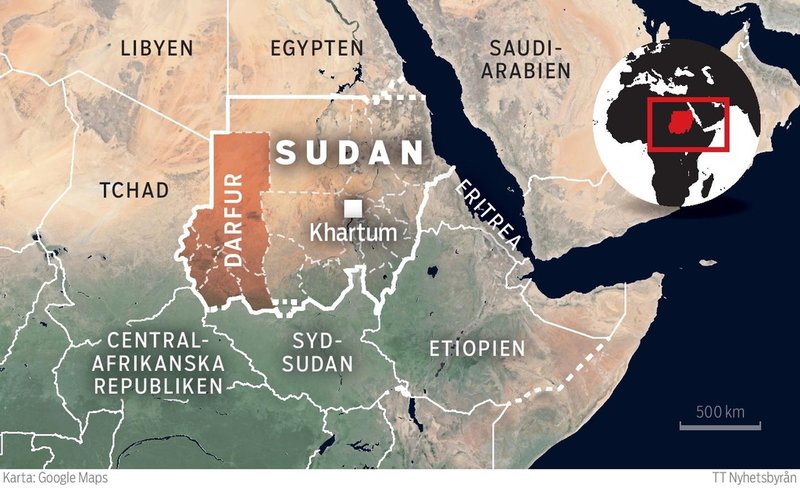 Kartan visar Sudan och området Darfur.