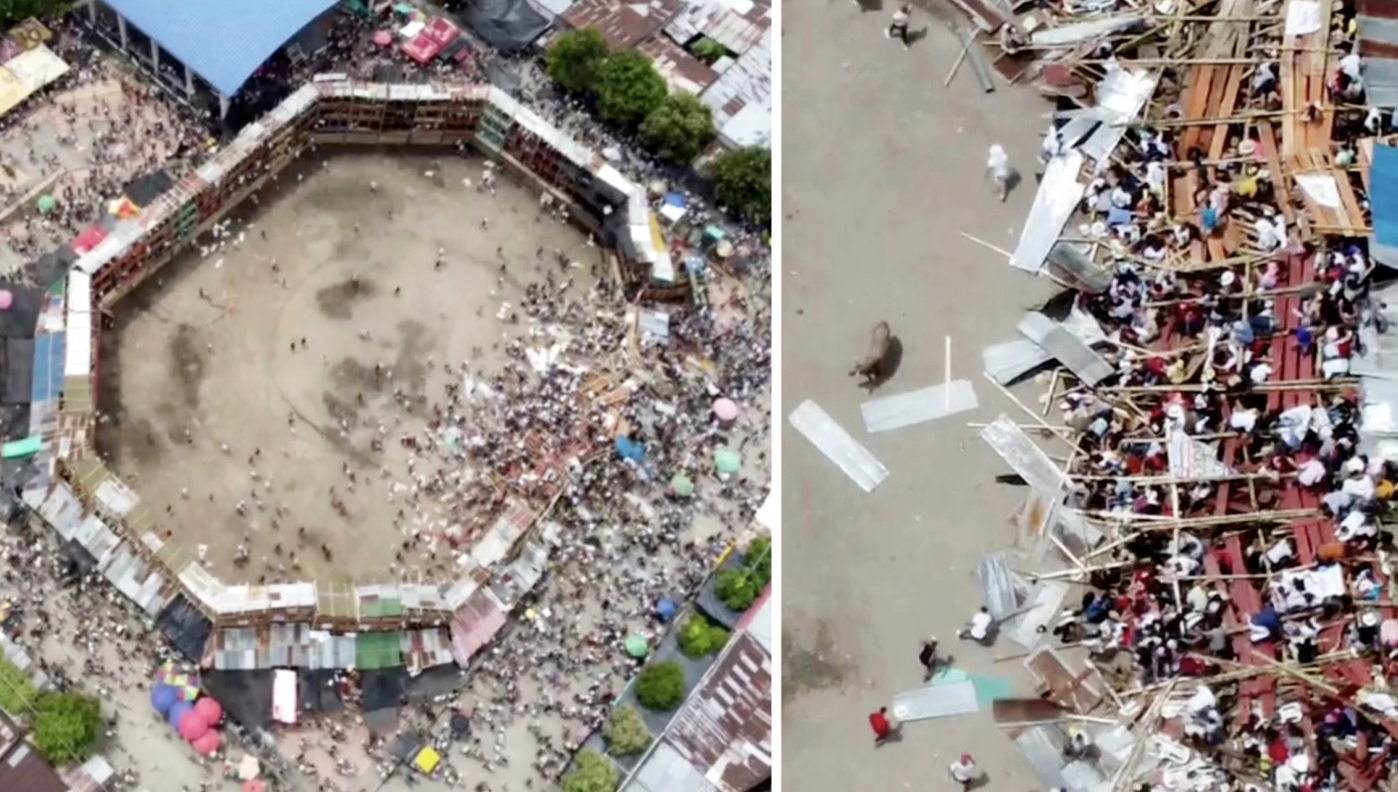 En tjurfäktningsarena rasade samman i staden i El Espinal i Colombia.