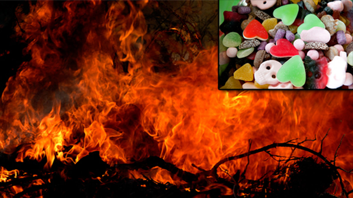 Hundratals kilo av godissvampar och liknande sorter förstördes i branden.