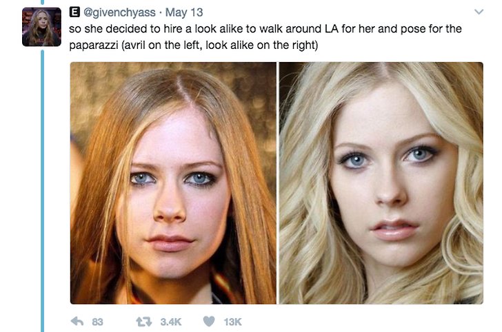 Tweets om Avril Lavignes påstådda död Tweets om Avril Lavignes påstådda död