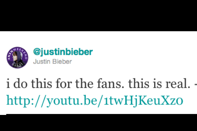 På twitter skriver Justin Bieber "This is real". 