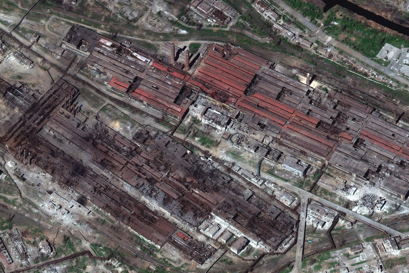 Satellitbild som visar Azovstal i Mariupol. Arkivbild.