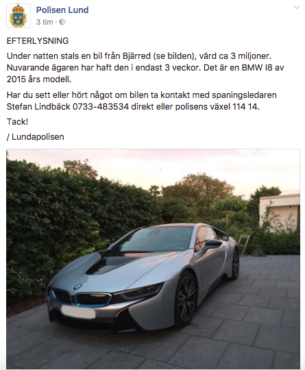 Polisen gick ut på Facebook för att efterlysa stulen BMW Polisen gick ut på Facebook för att efterlysa stulen BMW