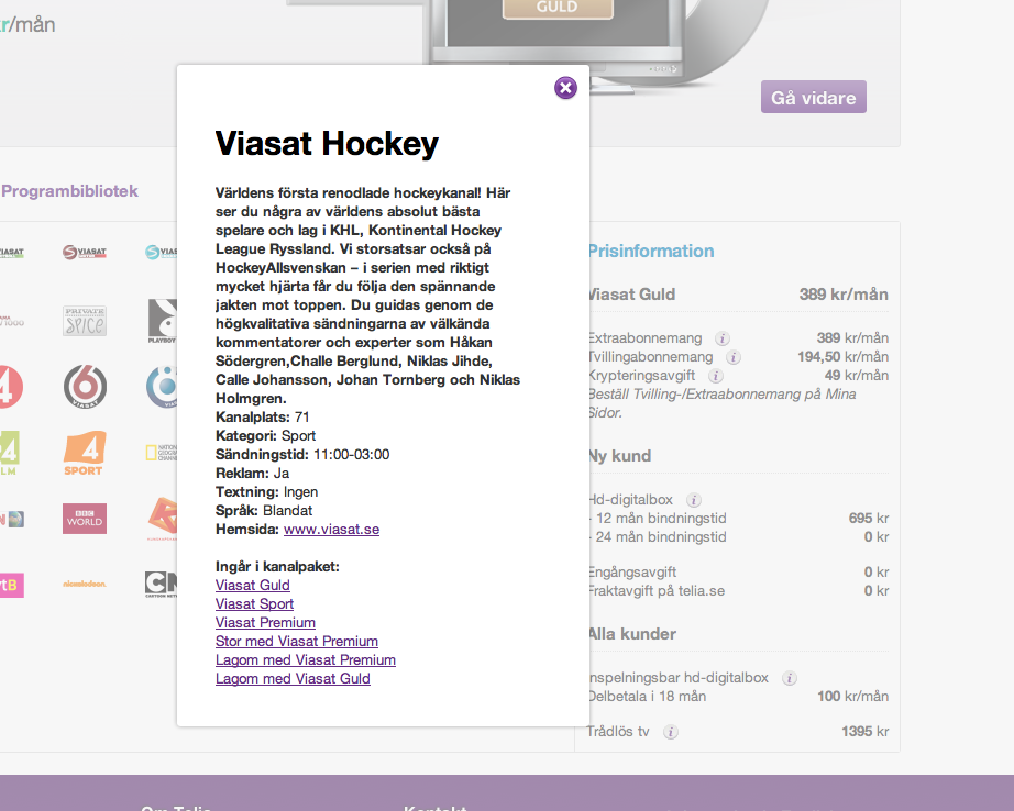 Efter Nyheter24:s frågor såg Telia till att ändra beskrivningen av Viasat Hockey på sin hemsida.