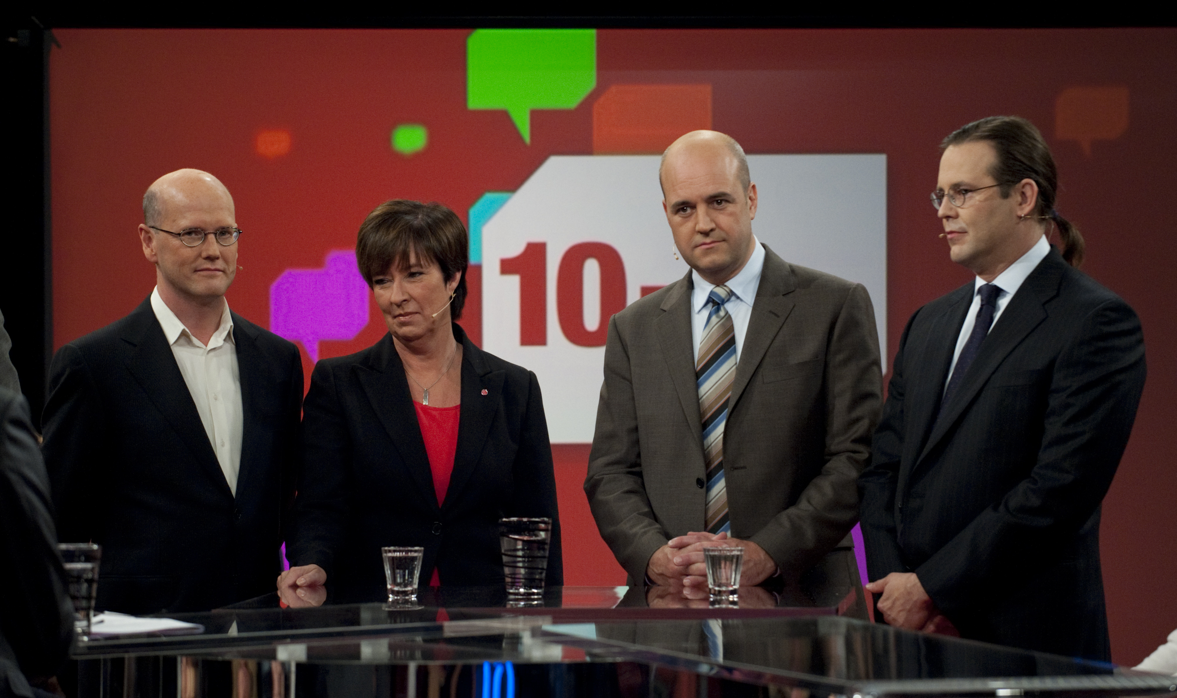 Fredrik Reinfeldt, Riksdagsvalet 2010, TV4, Lennart Ekdal, Lennart Ekdahl, Kvällsöppet, Partiledardebatt, Moderaterna, Socialdemokraterna, Mona Sahlin