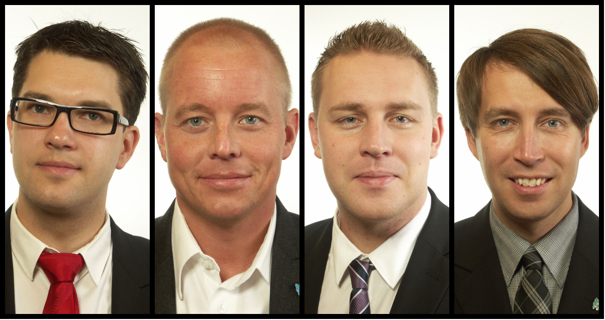 "De fyras gäng": Jimmie Åkesson (partiledare), Björn Söder (partisekreterare), Mattias Karlsson (kulturpolitisk talesperson och vice gruppledare) och Richard Jomshof, rättspolitisk talesperson. Söder ligger bakom förslaget.