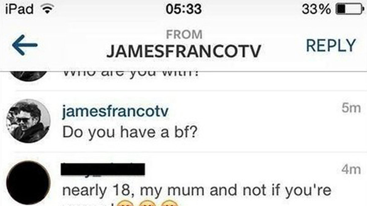 James Franco flörtade med en 17-åring på Instagram. 