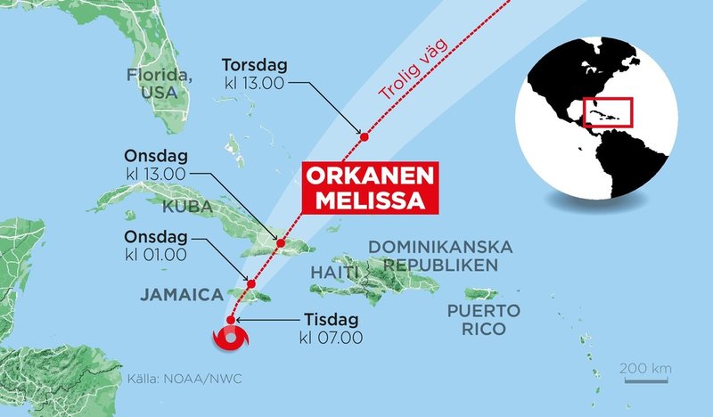 Orkanen Melissa är årets starkaste storm och väntas snart dra in över Jamaica.