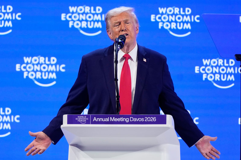USA:s president Donald Trump under sitt tal i Davos i Schweiz.