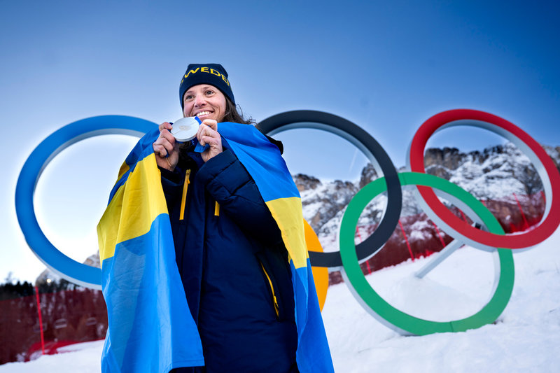 Alpina stjärnan Sara Hector med sitt OS-silver i storslalom i Cortina.