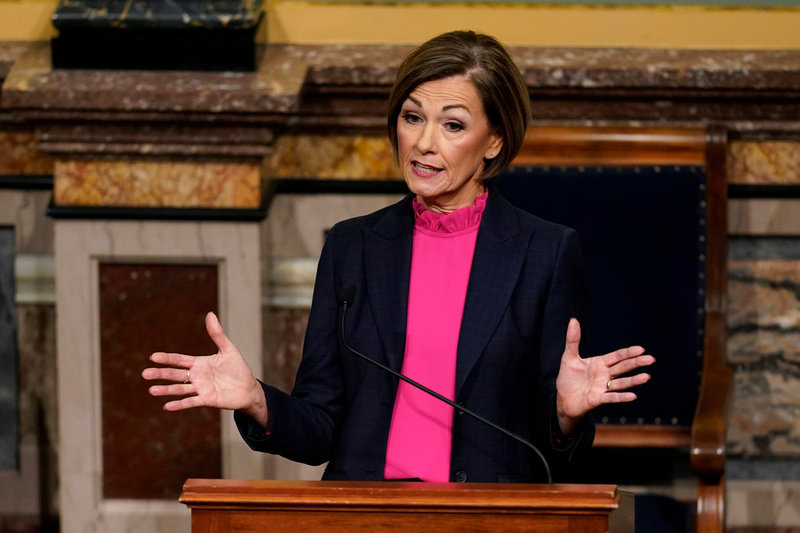 Guvernören i Iowa, Kim Reynolds, levererade Republikanernas svar på president Joe Bidens tal. Arkivbild.