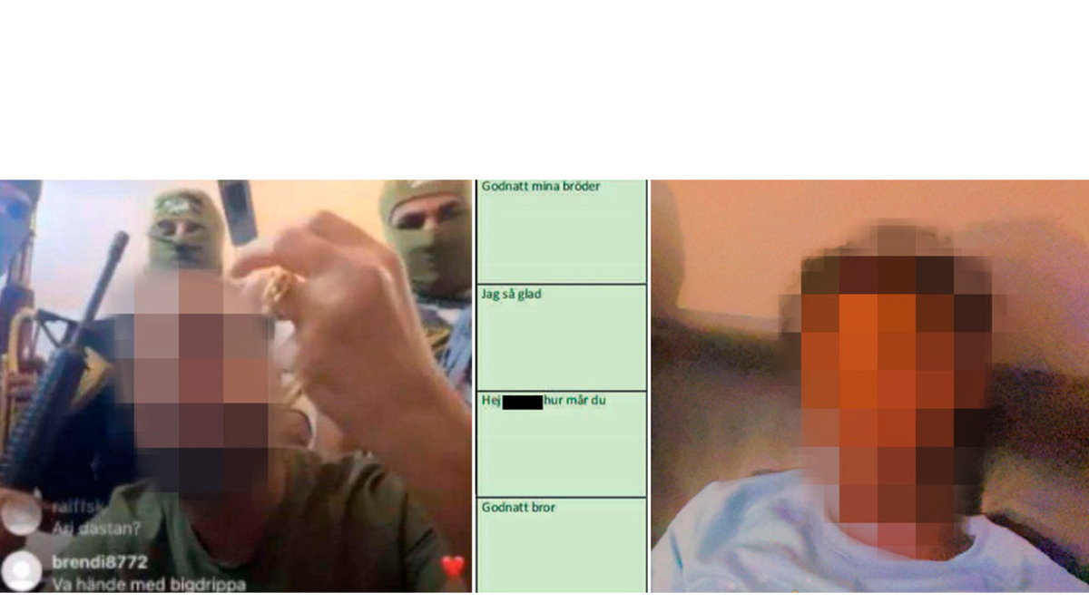 Tjugoåringen (höger), 19 år vid mordet, chattade efter skjutningen med en högt uppsatt gängman (vänster) som senare sköts ihjäl i Irak. Bilder från polisens förundersökning.