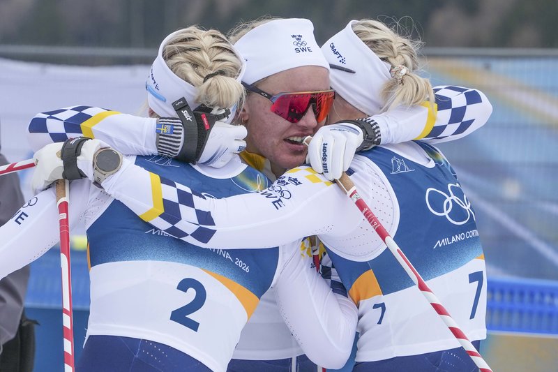 Trippelkram för Maja Dahlqvist, Linn Svahn och Jonna Sundling. Foto: Lise Åserud/NTB/TT