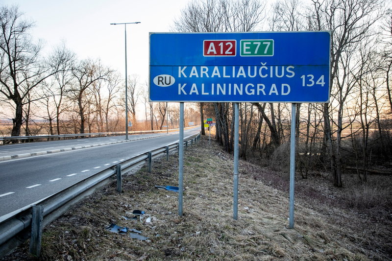 Vägskylt nära den litauiska gränsen till ryska Kaliningrad.
