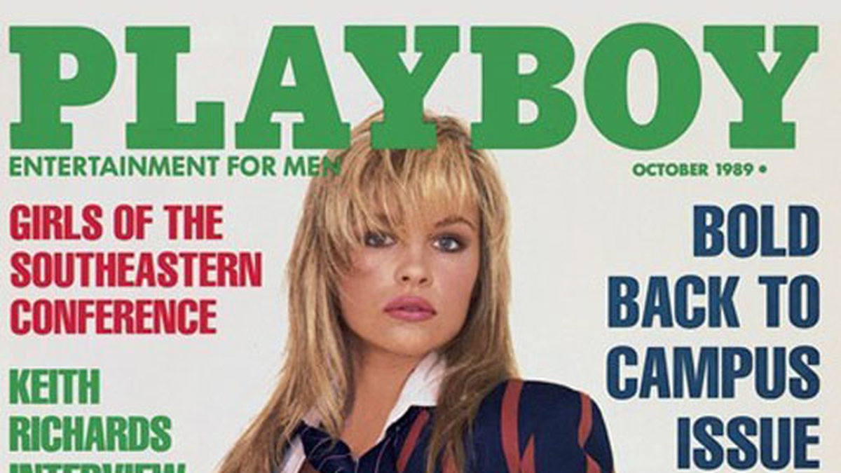 Ta-da! Pamelas första Playboy-omslag  i oktober 1989.