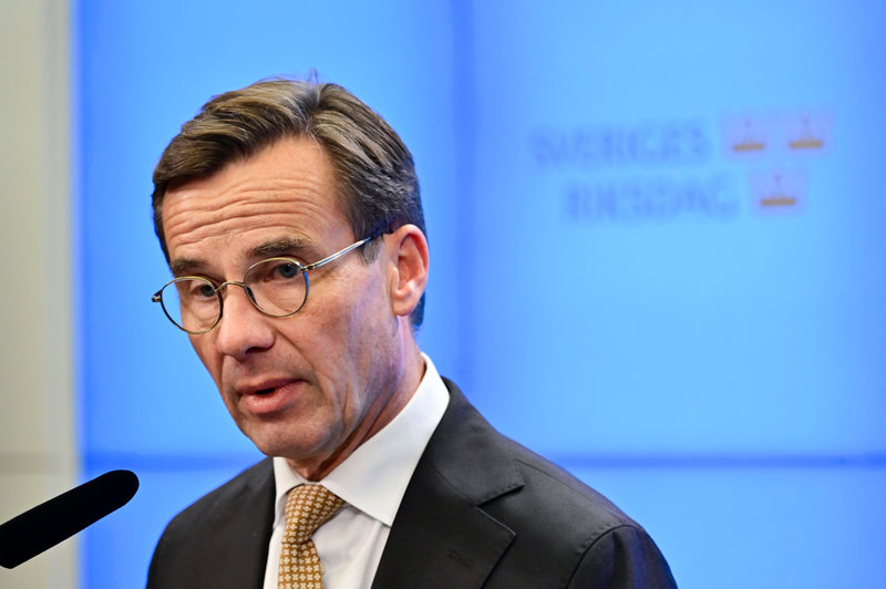 Moderaternas partiledare Ulf Kristersson höll pressträff under tisdagen.