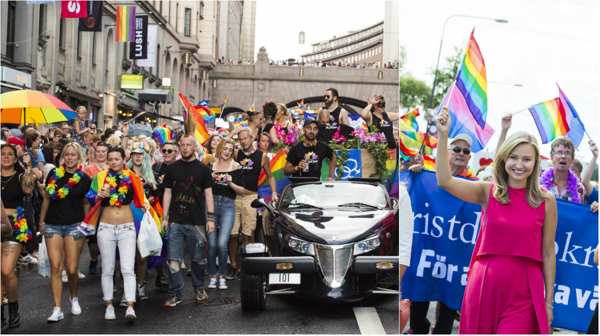 Pridetåg med många människor Pridetåg med många människor