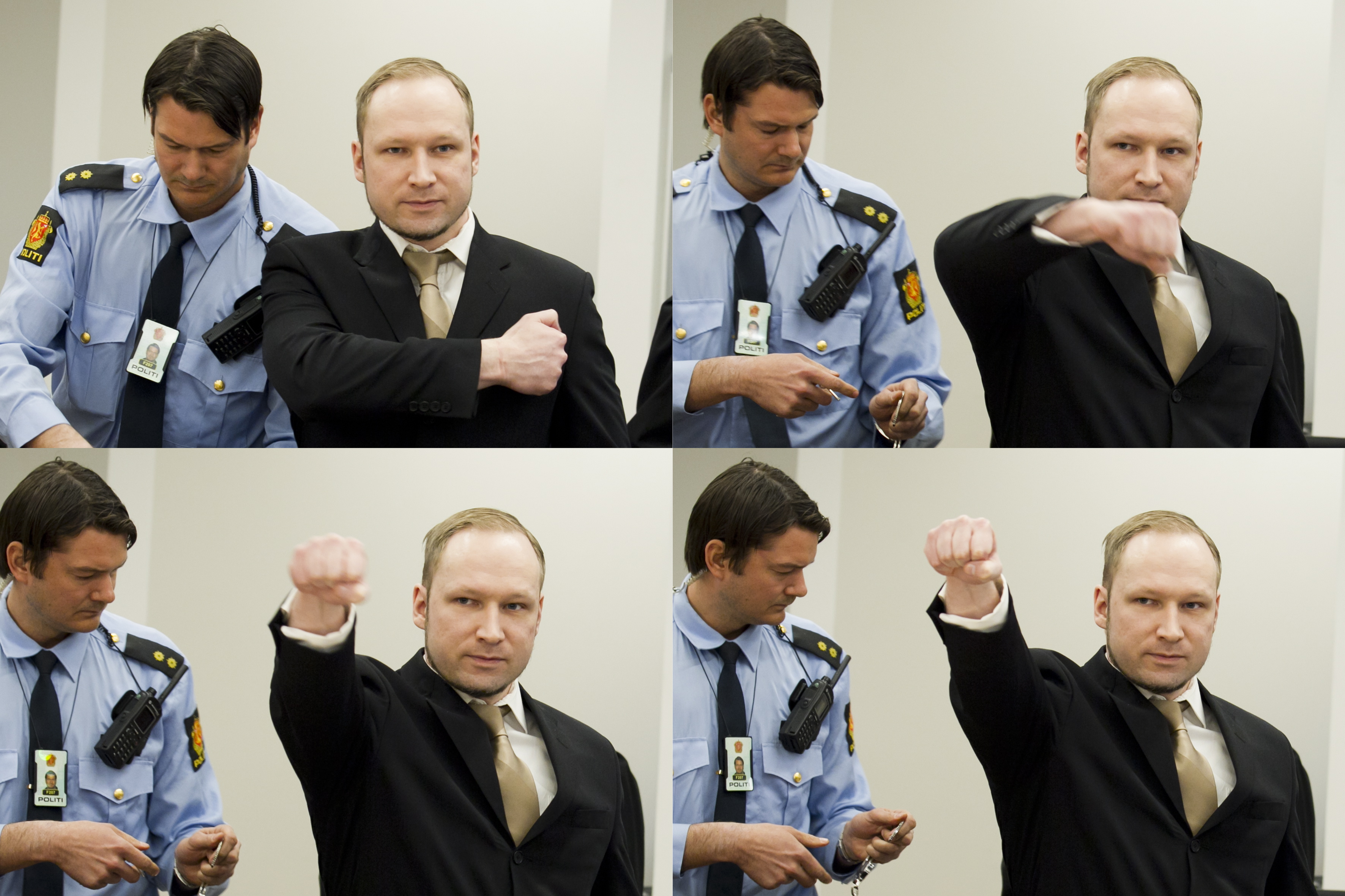 Breivik inledde rättegången med sin högerextremistiska hälsning, som enligt norska Dagbladet betyder "kamp, ära och styrka".