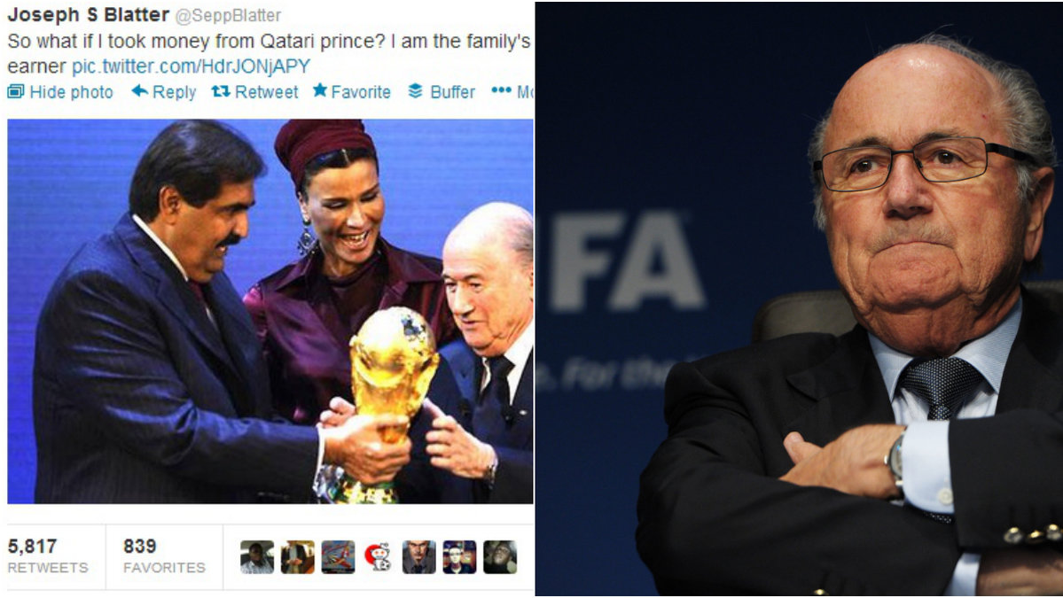 Fifa-bossen Sepp Blatter (t.h.) fick under måndagen sitt twitterkonto hackat. 