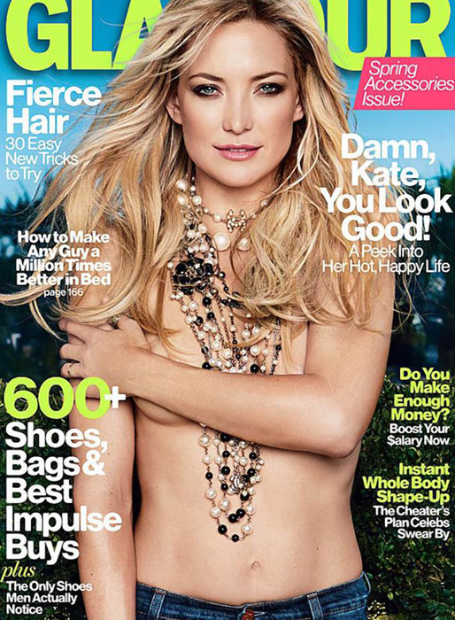 Kate Hudson topless på omslaget till tidningen Glamour. Kate Hudson topless på omslaget till tidningen Glamour.
