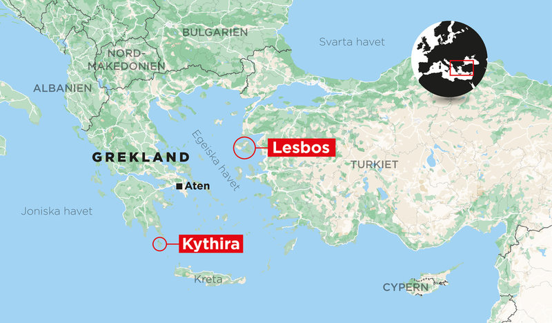 I hårt väder sjönk två båtar i den grekiska övärlden, en intill ön Kythira och en nära Lesbos.