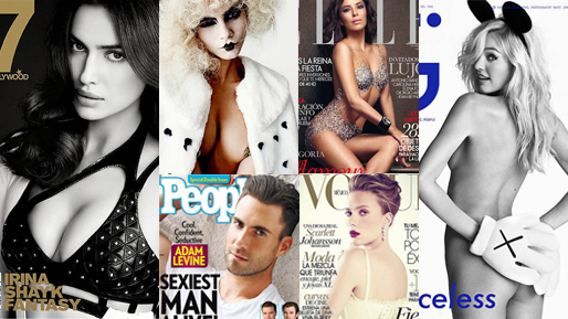 Irina Shayk, Candice Swanepoel och Adam Levine är några av de som pryder månadens hetaste omslag.