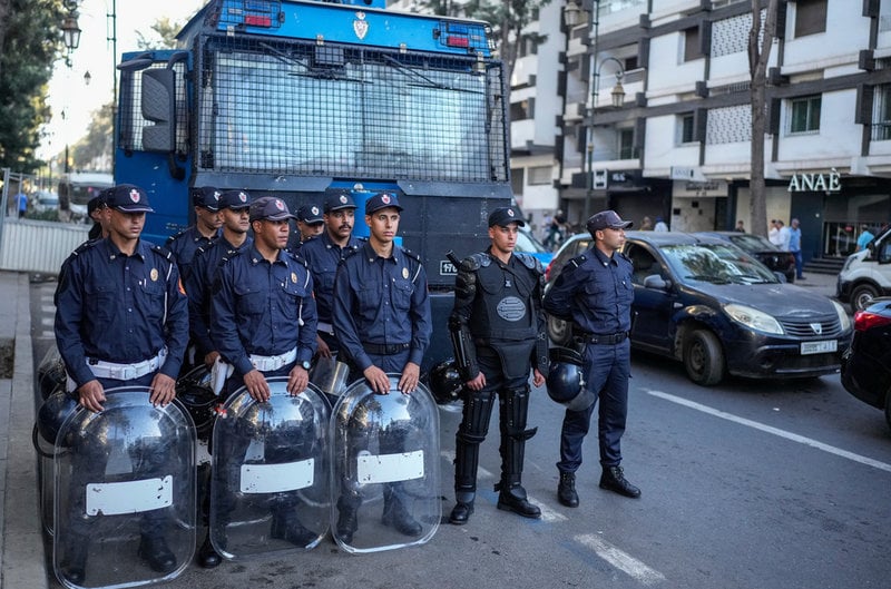 Säkerhetsstyrkor samlas i Rabat, Marocko.
