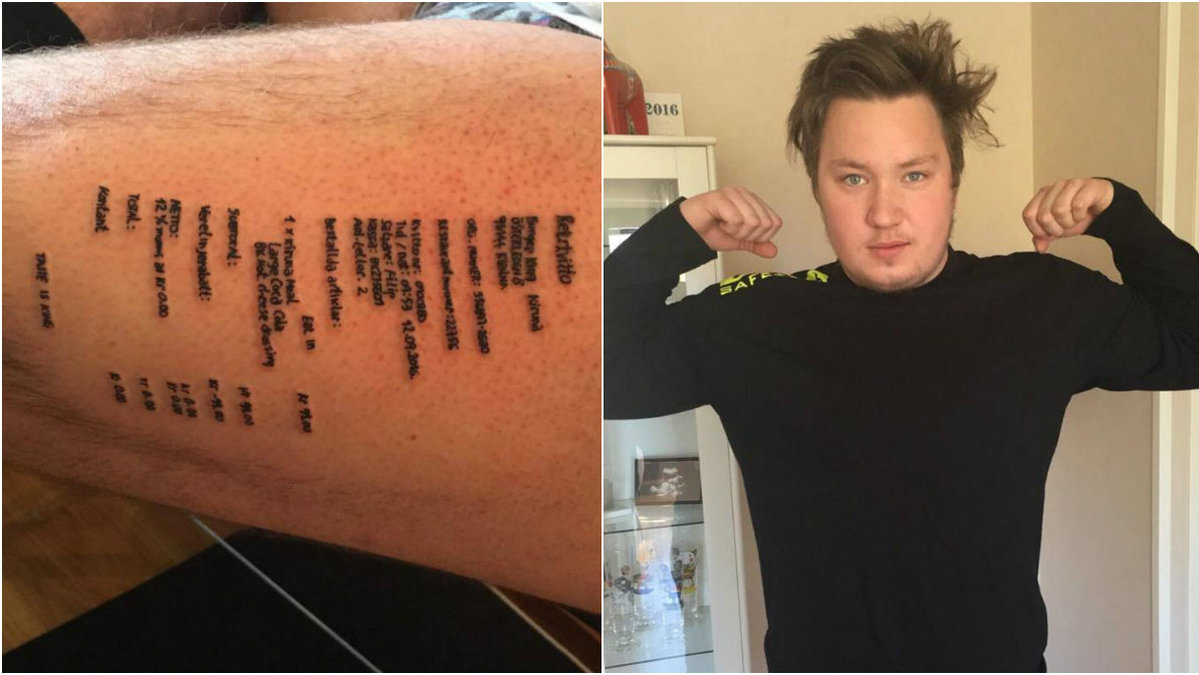 Sebastian fick lov att tatuera in ett kvitto från Burger King efter att ha förlorat ett vad. 
