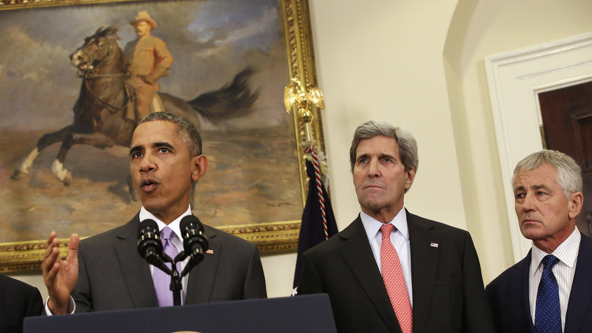 President Obama, utrikesminister Kerry och försvarsminister Chuck Hagel. 