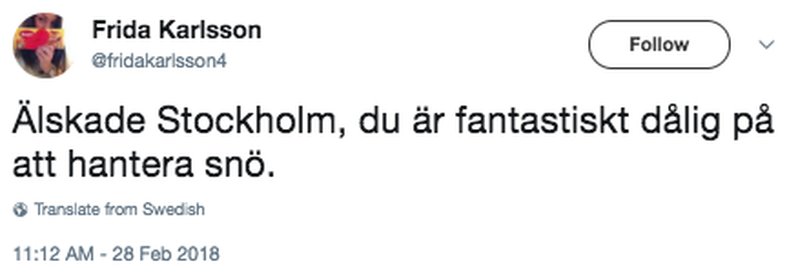 Twitterkommentar om Snökaoset Twitterkommentar om Snökaoset