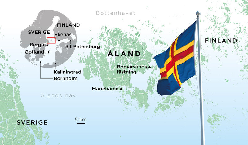 Mariehamn ligger på den södra delen av huvudön Fasta Åland.