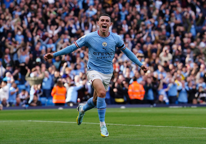 Phil Foden, en av Manchester Citys två hattrick-skyttar i derbysegern mot United.