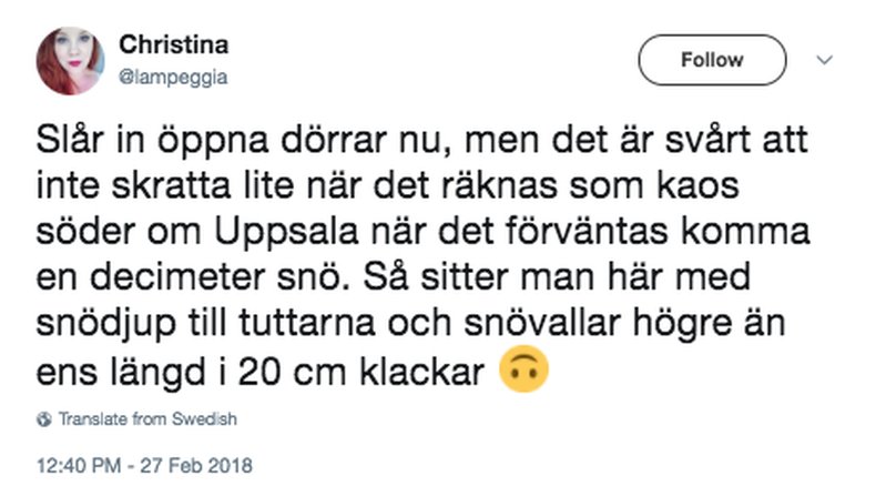 Twitterkommentar om snökaoset Twitterkommentar om snökaoset