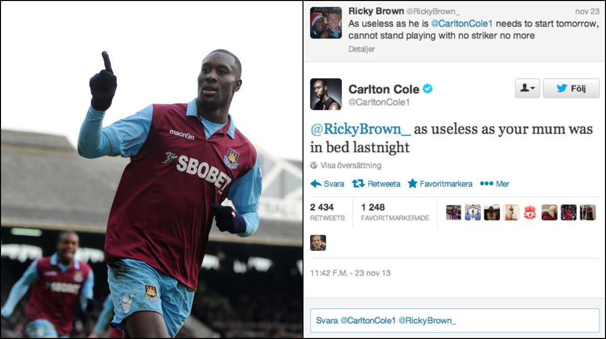 Carlton Cole ledsnade på att ta emot skit och svarade en supporter på twitter ordentligt.