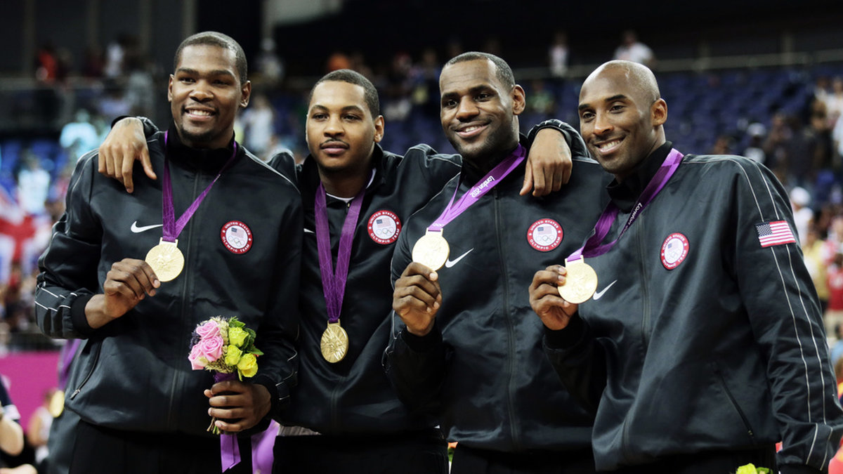 Från vänster: Kevin Durant, Carmelo Anthony, LeBron James och Kobe Bryant. Samtliga var med när USA tog guld 2012 i London.