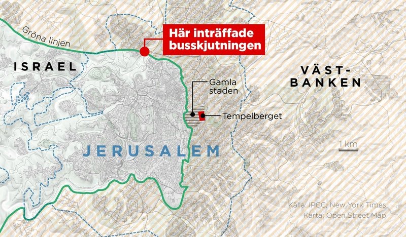 Vid skjutningen i det omstridda östra Jerusalem klev två män ombord på en buss och började skjuta omkring sig.