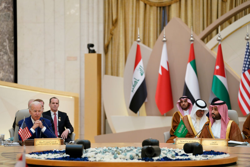President Joe Biden och Saudiarabiens kronprins Mohammed bin Salman, i ett möte under lördagen.