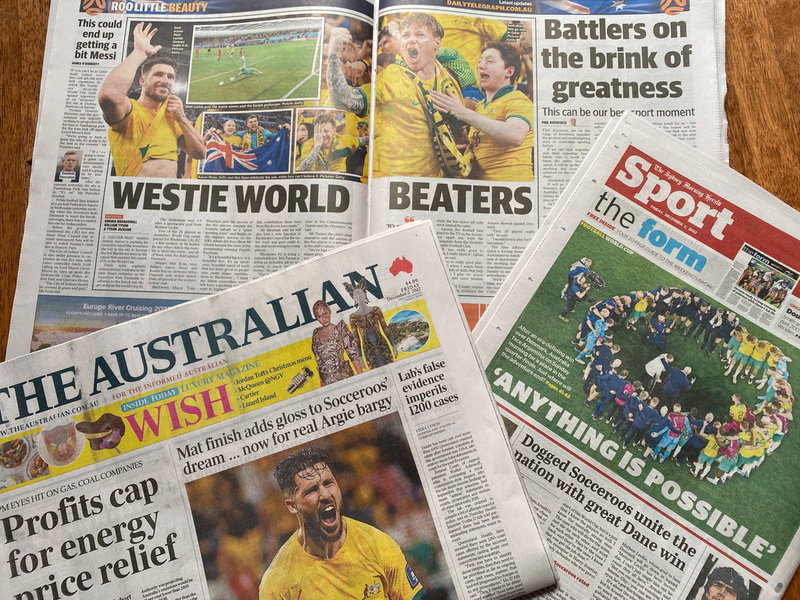 Tidningar hyllar det australiska herrlandslaget, och drömmer om att besegra Argentina.