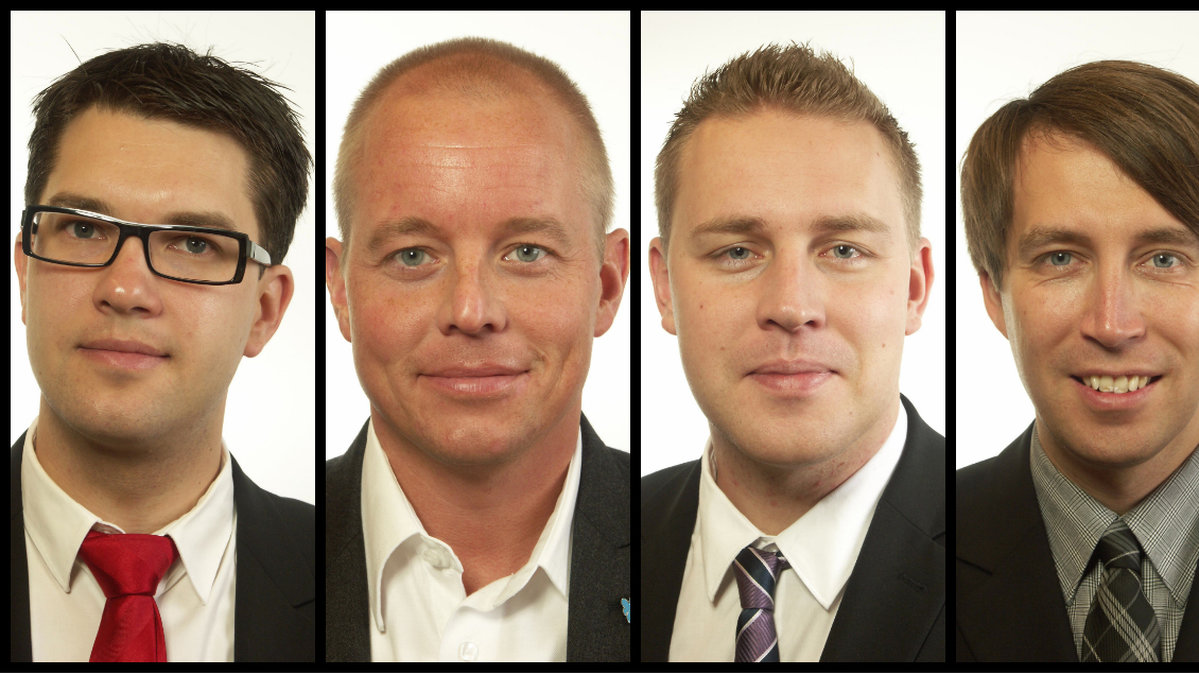 "De fyras gäng": Jimmie Åkesson (partiledare), Björn Söder (partisekreterare), Mattias Karlsson (kulturpolitisk talesperson och vice gruppledare) och Richard Jomshof, kriminalpolitisk talesperson.