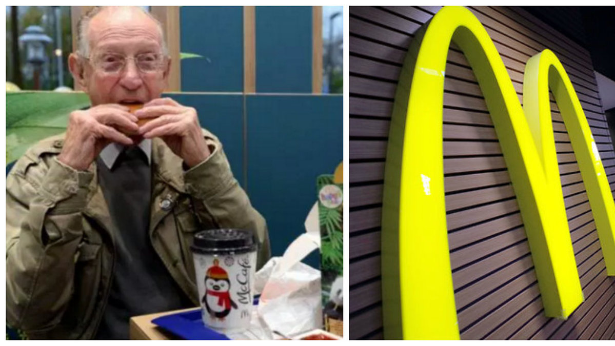 En 93-årig man som nyss blivit änkling blev glatt överraskad när personalen på McDonald's började sjunga för honom.