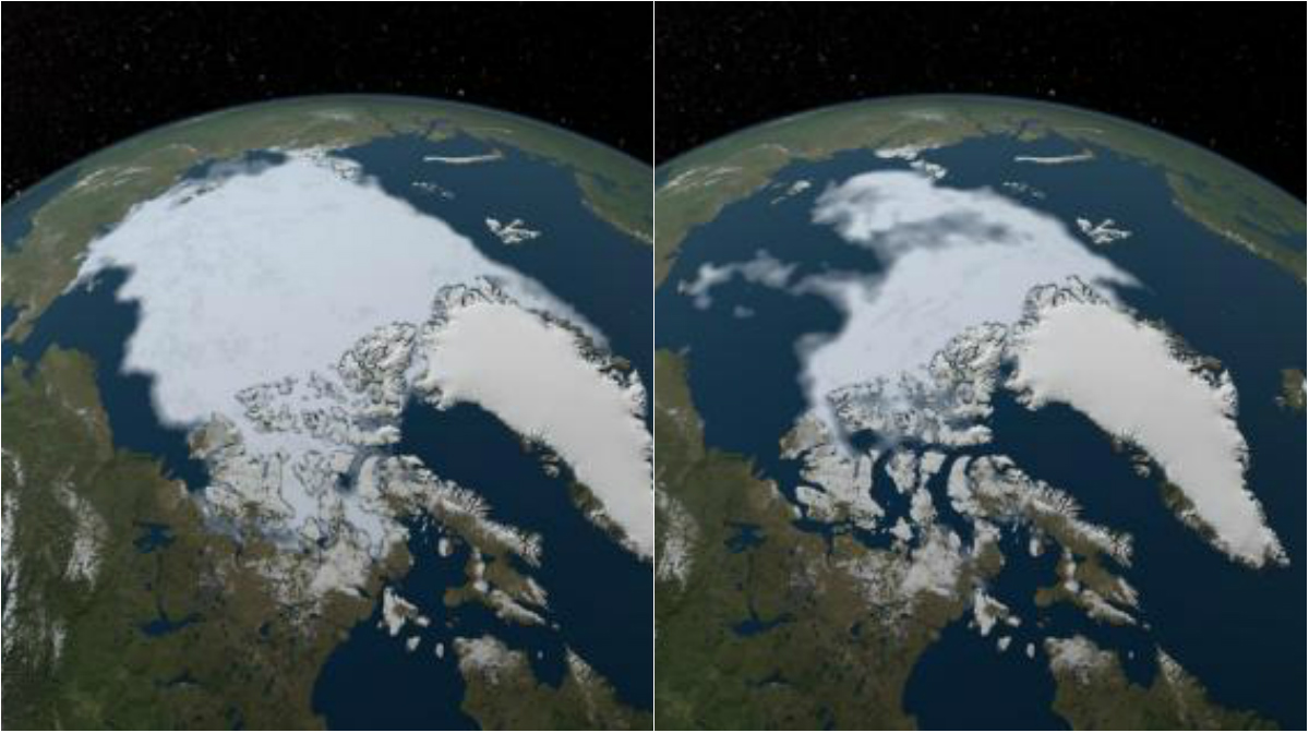 Arktiska isen 1984 jämfört med 2012.